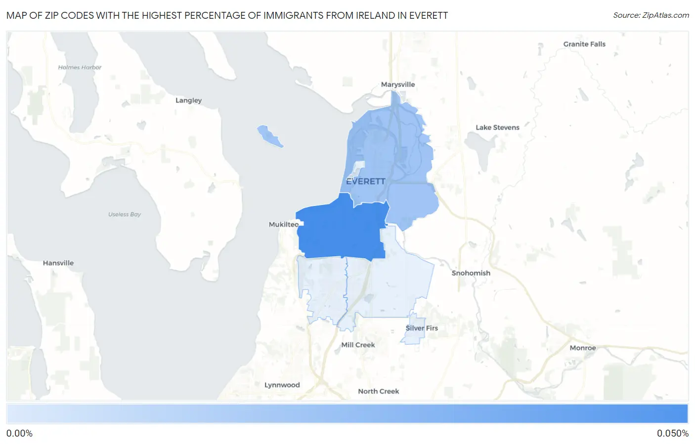 Zip Codes with the Highest Percentage of Immigrants from Ireland in Everett Map