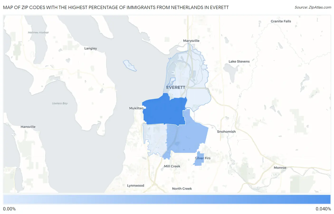 Zip Codes with the Highest Percentage of Immigrants from Netherlands in Everett Map