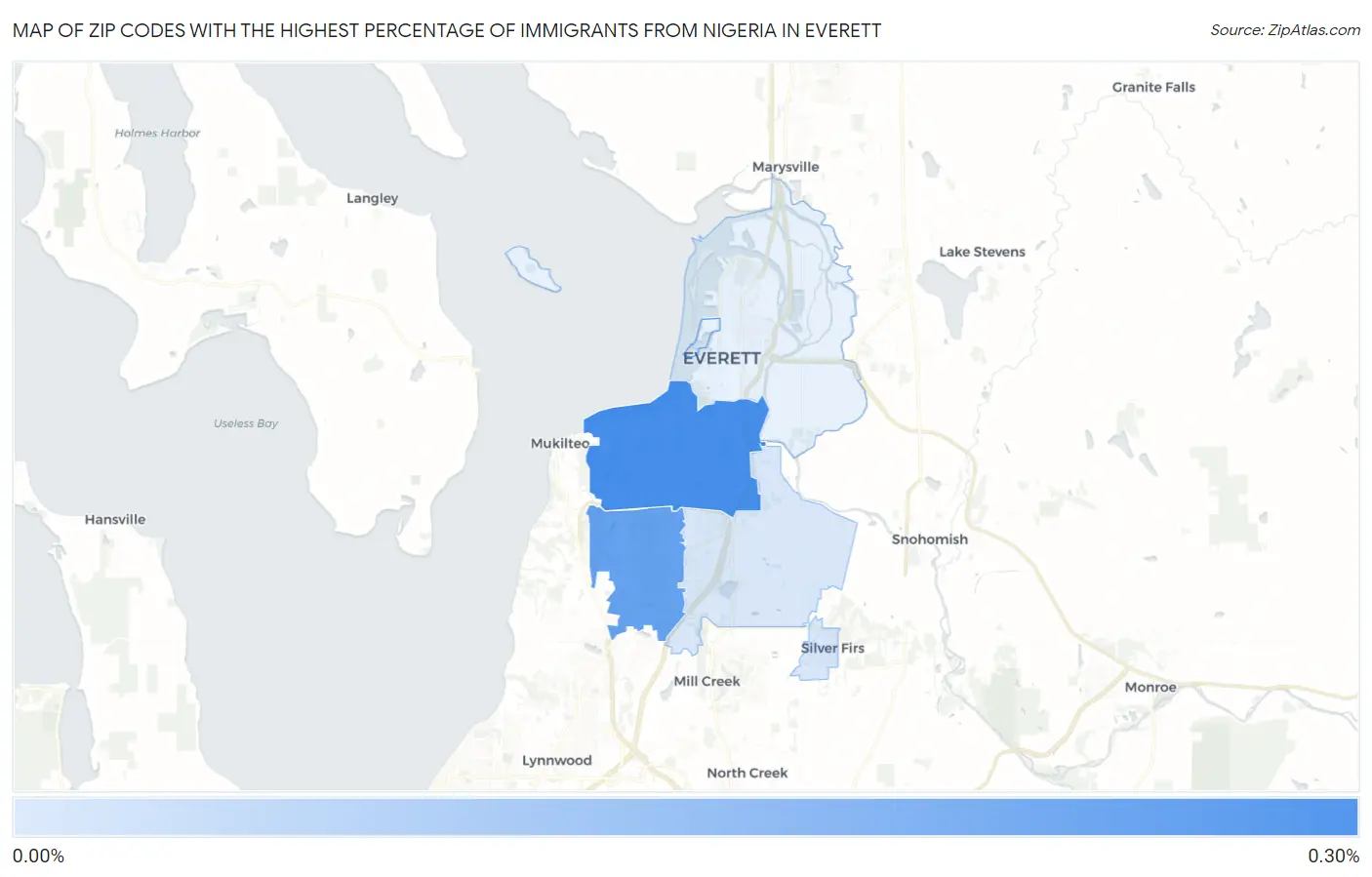 Zip Codes with the Highest Percentage of Immigrants from Nigeria in Everett Map