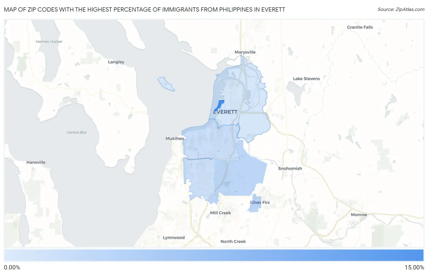 Zip Codes with the Highest Percentage of Immigrants from Philippines in Everett Map