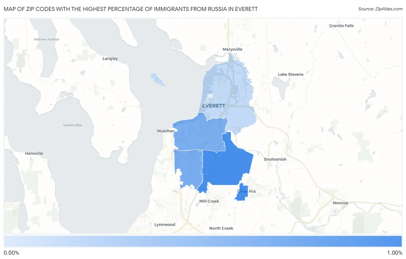 Zip Codes with the Highest Percentage of Immigrants from Russia in Everett Map