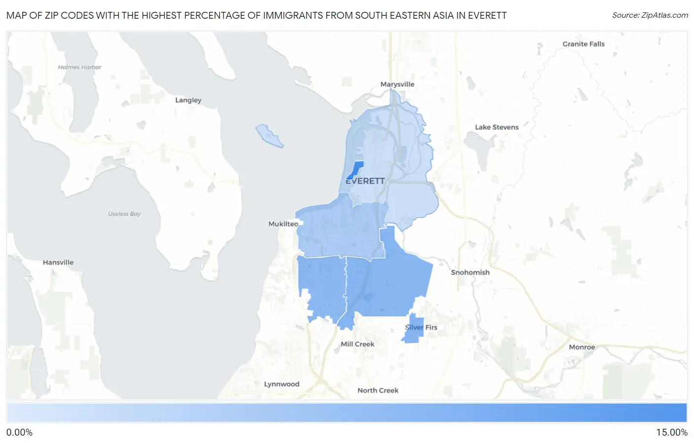 Zip Codes with the Highest Percentage of Immigrants from South Eastern Asia in Everett Map