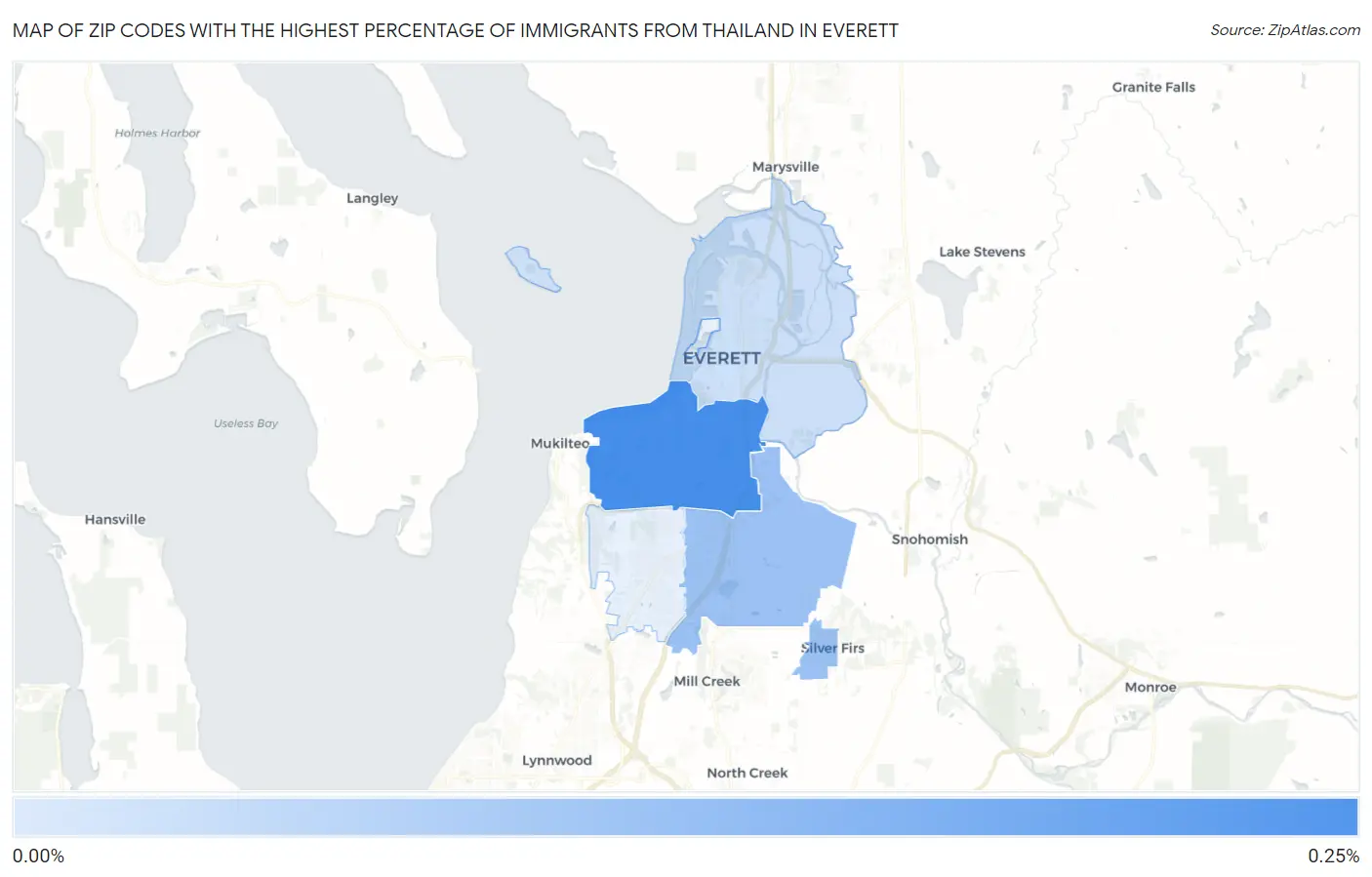 Zip Codes with the Highest Percentage of Immigrants from Thailand in Everett Map