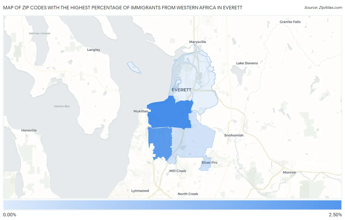 Zip Codes with the Highest Percentage of Immigrants from Western Africa in Everett Map