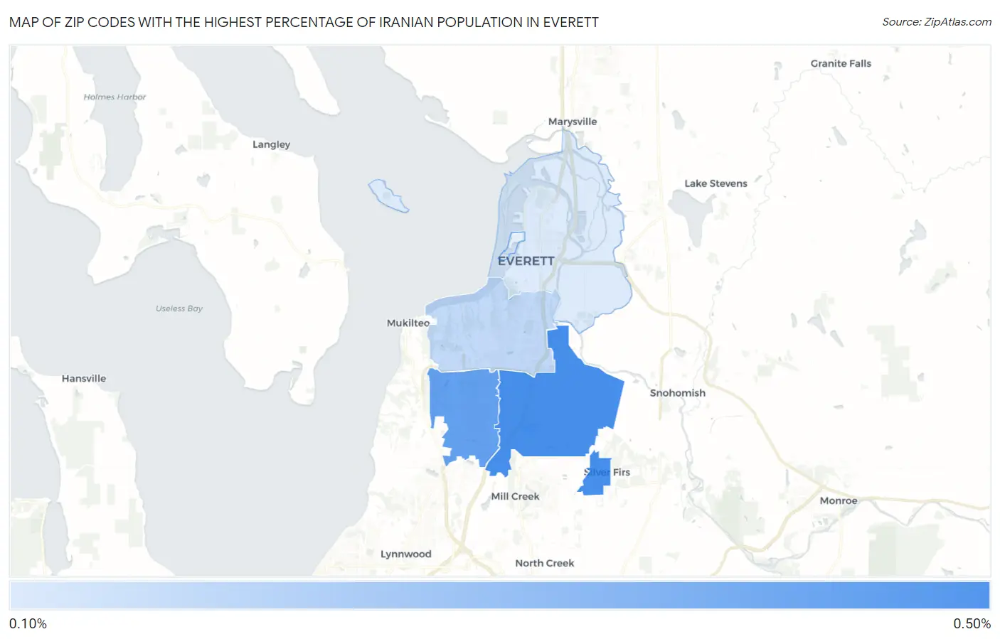 Zip Codes with the Highest Percentage of Iranian Population in Everett Map