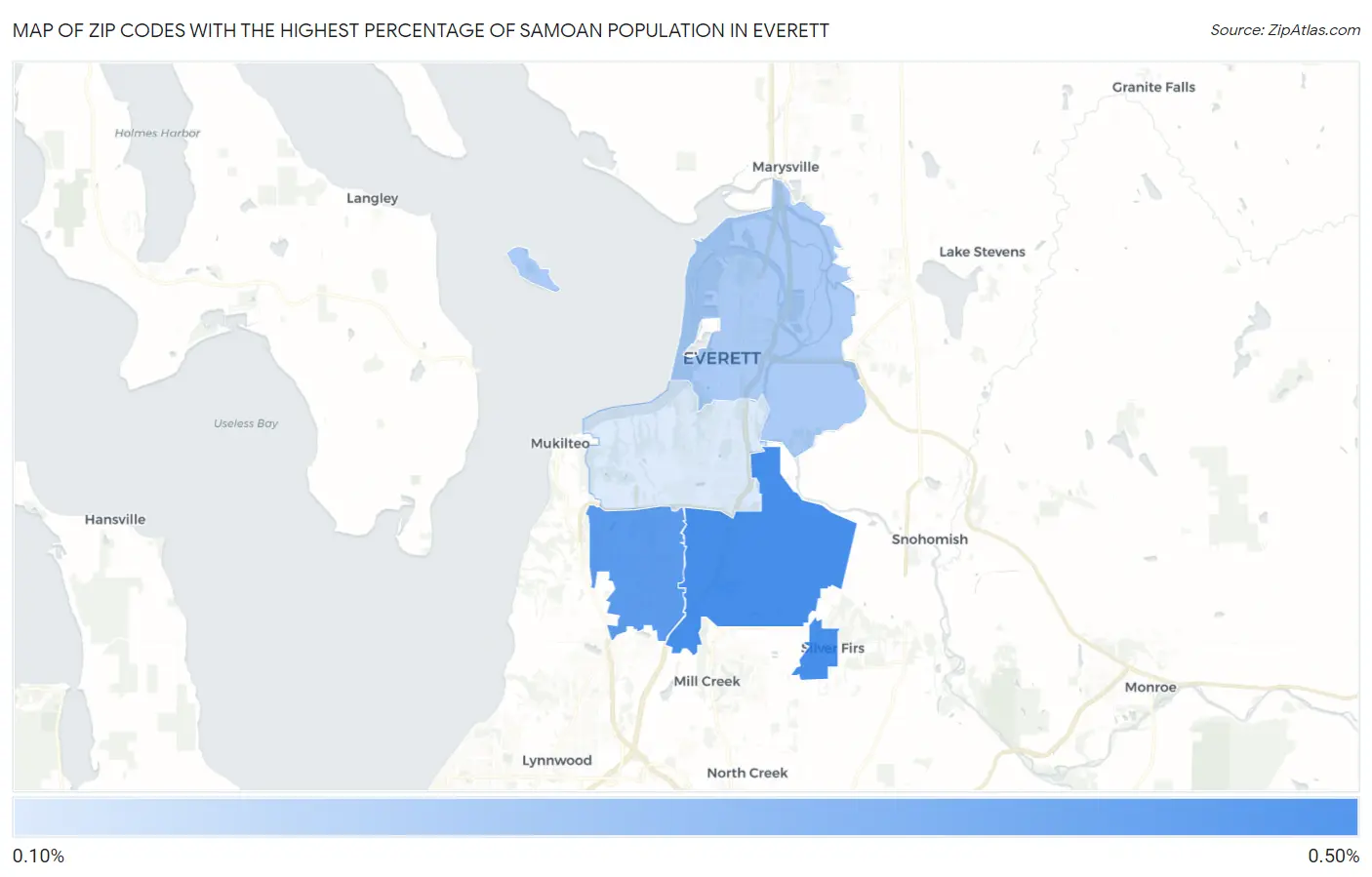 Zip Codes with the Highest Percentage of Samoan Population in Everett Map