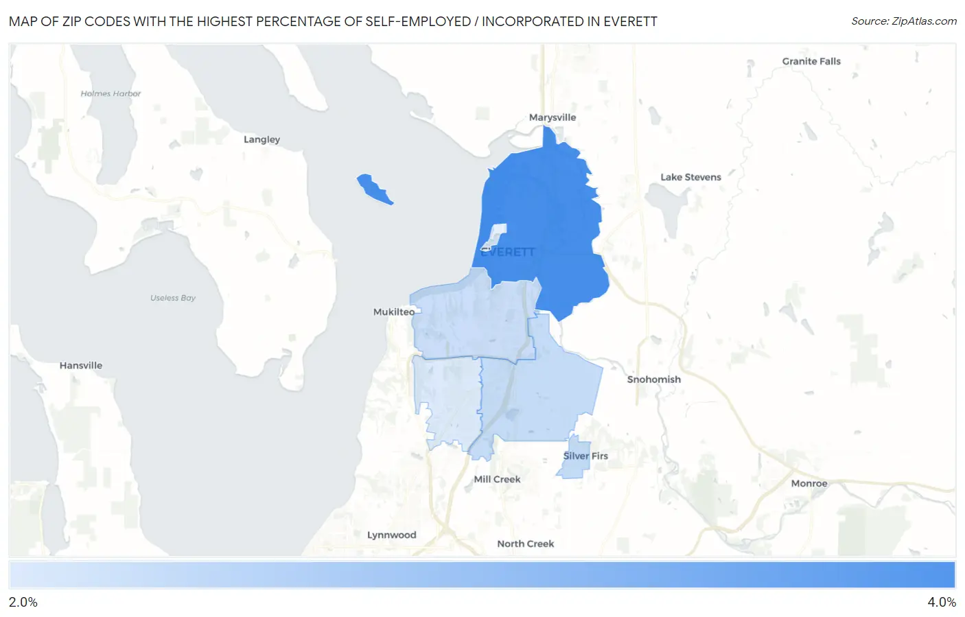 Zip Codes with the Highest Percentage of Self-Employed / Incorporated in Everett Map