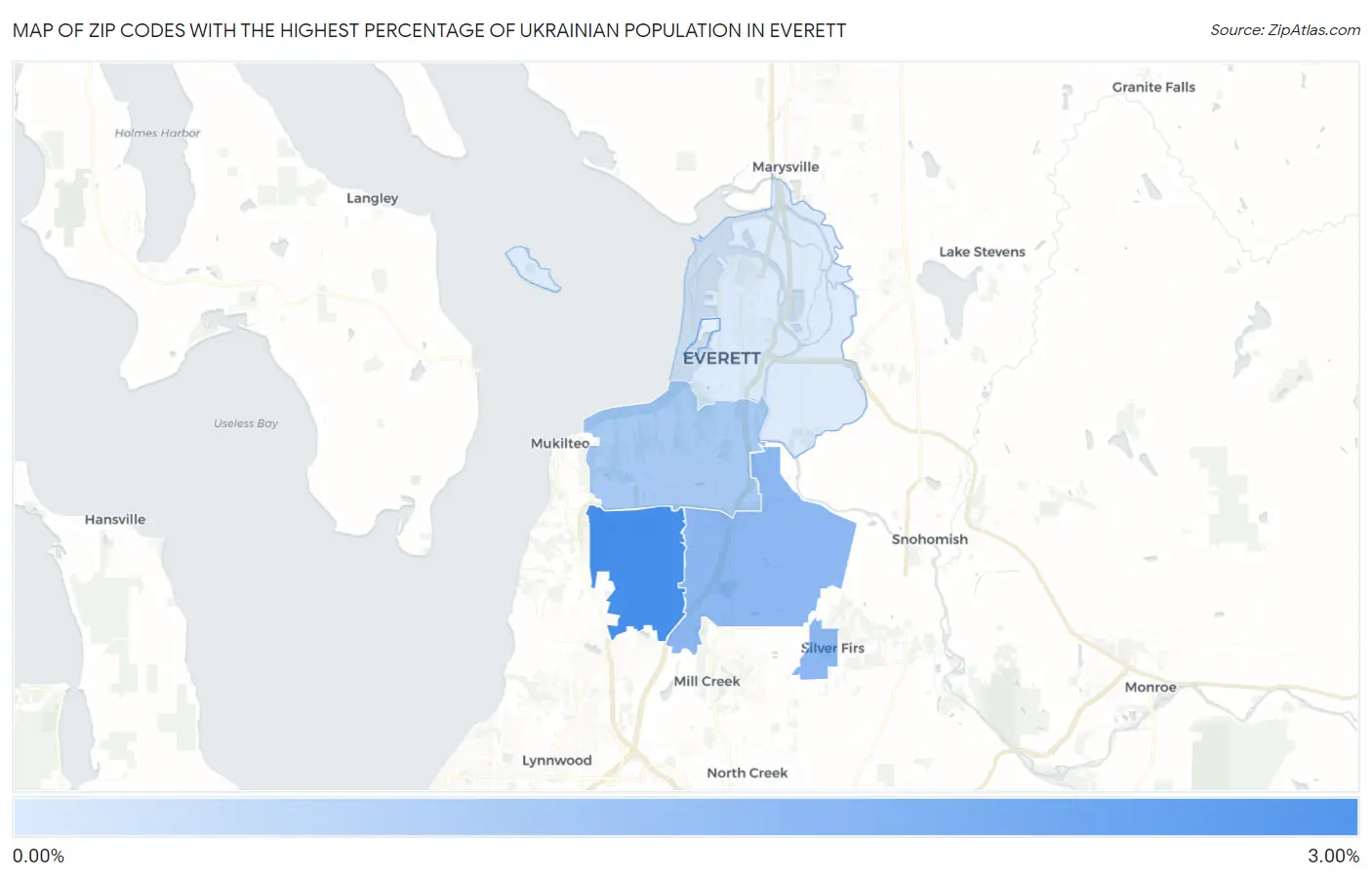 Zip Codes with the Highest Percentage of Ukrainian Population in Everett Map