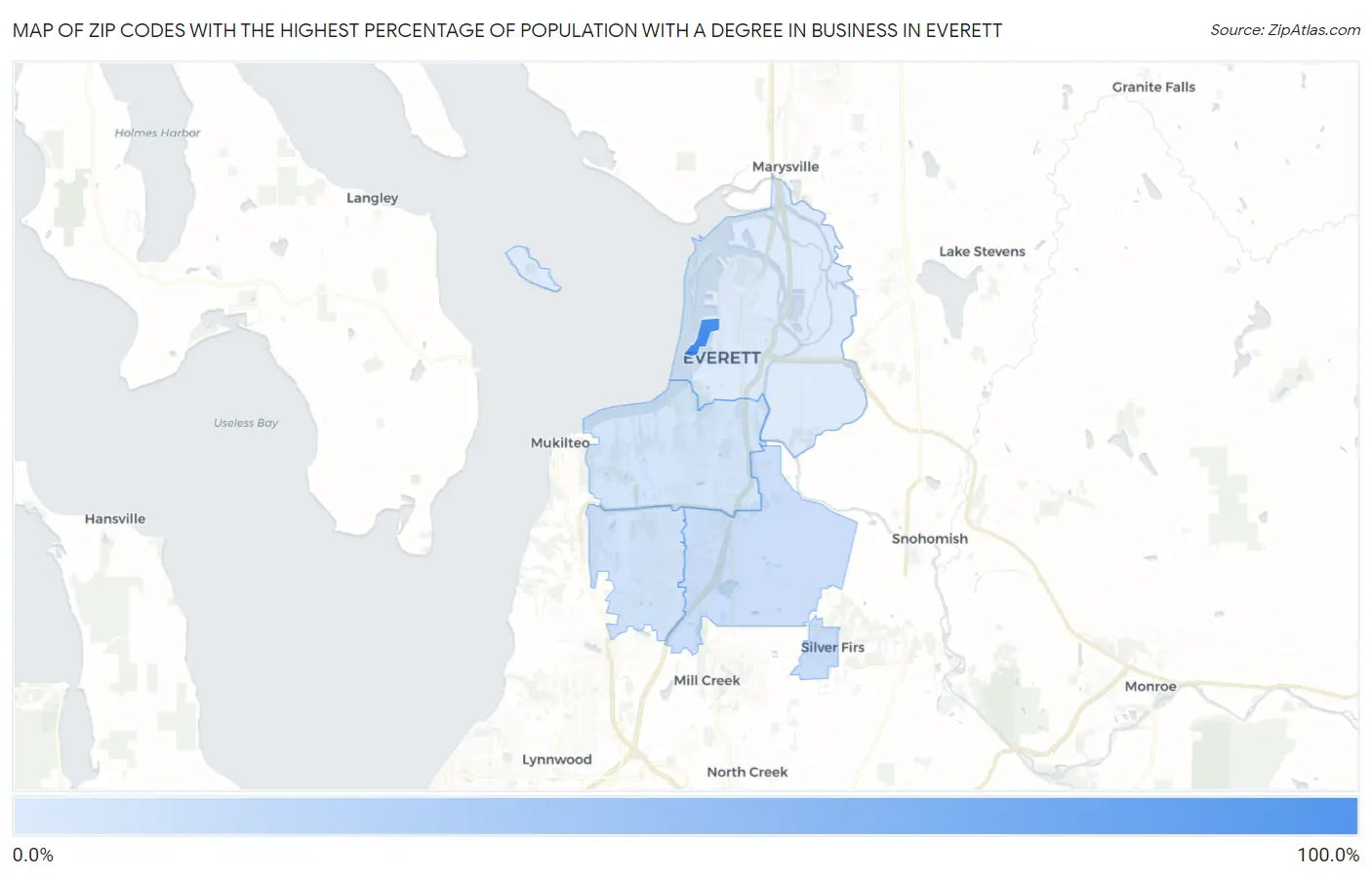 Zip Codes with the Highest Percentage of Population with a Degree in Business in Everett Map