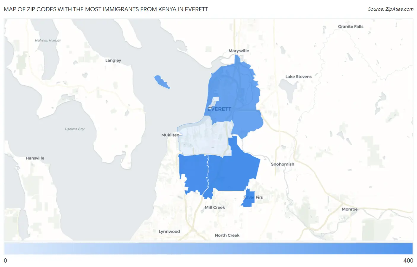Zip Codes with the Most Immigrants from Kenya in Everett Map