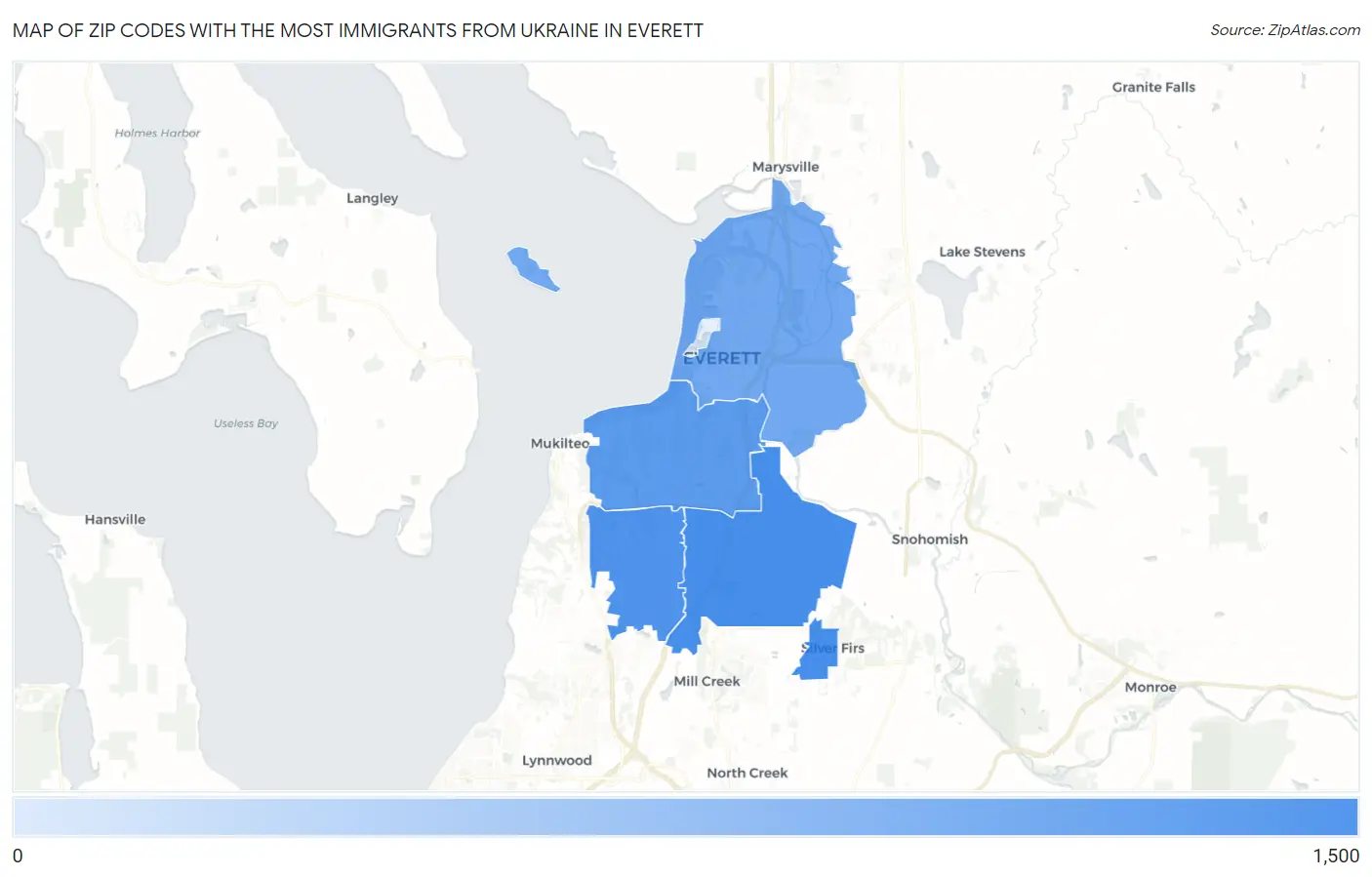 Zip Codes with the Most Immigrants from Ukraine in Everett Map