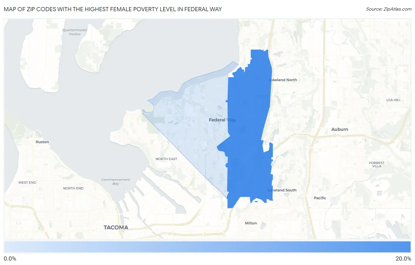 Zip Codes with the Highest Female Poverty Level in Federal Way Map