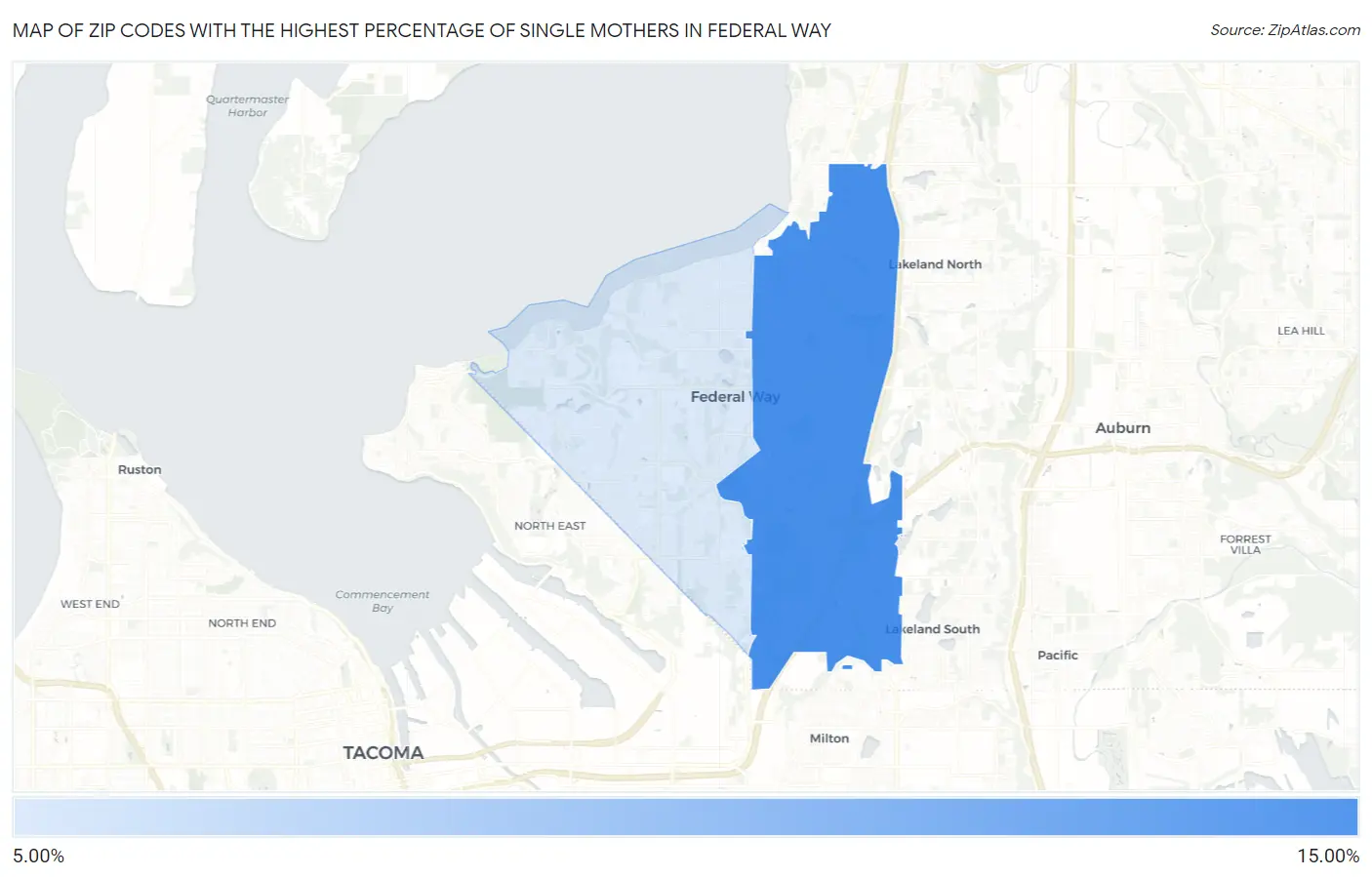 Zip Codes with the Highest Percentage of Single Mothers in Federal Way Map