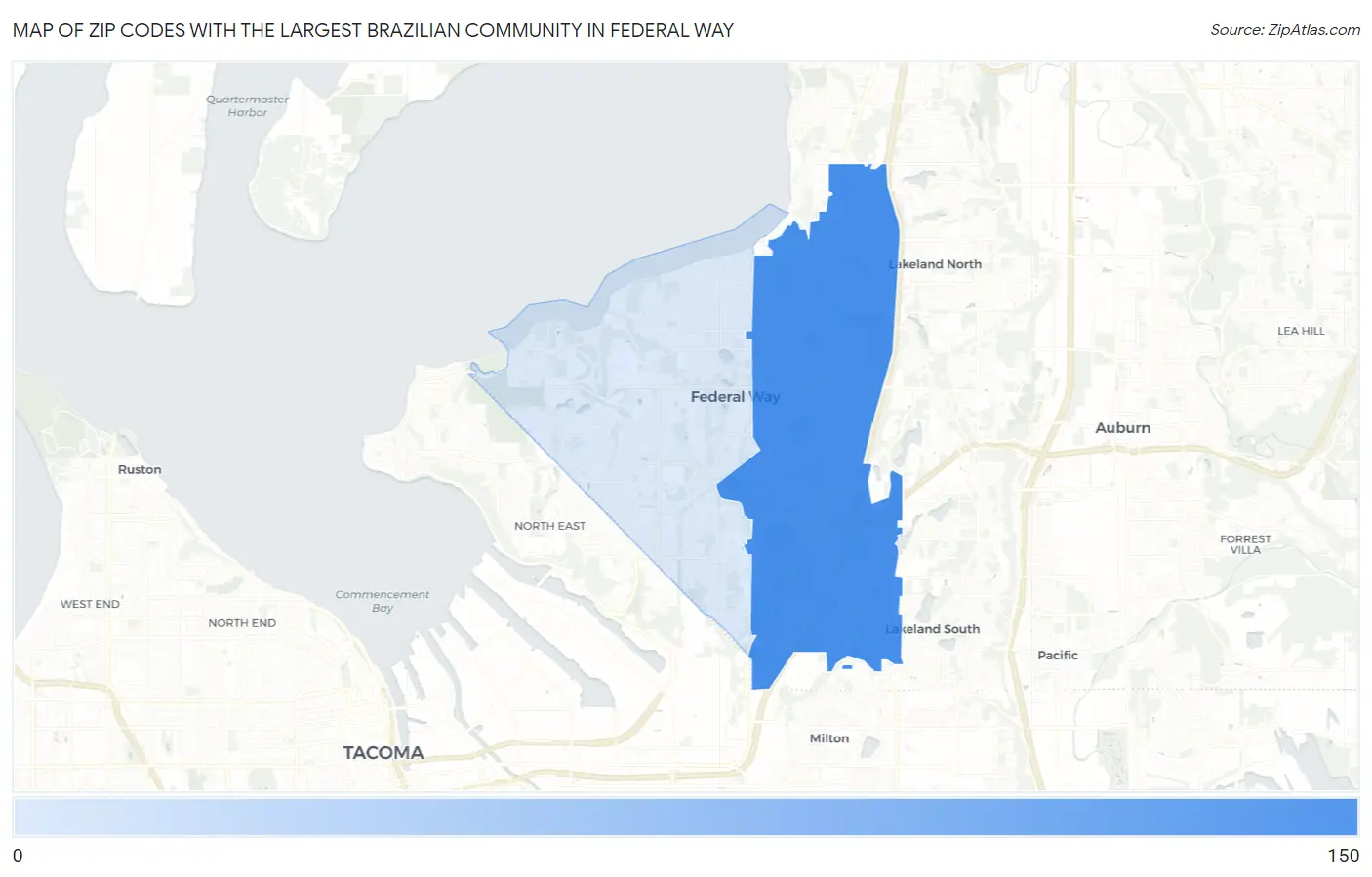 Zip Codes with the Largest Brazilian Community in Federal Way Map
