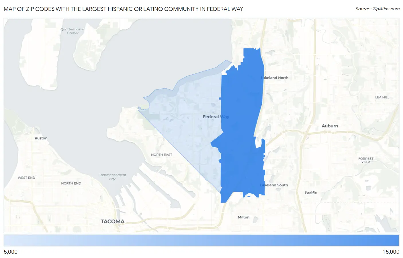 Zip Codes with the Largest Hispanic or Latino Community in Federal Way Map