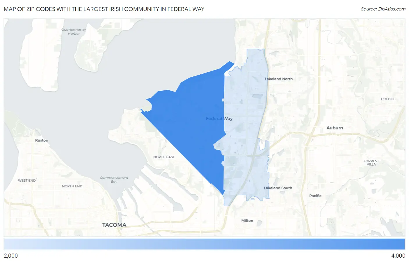 Zip Codes with the Largest Irish Community in Federal Way Map