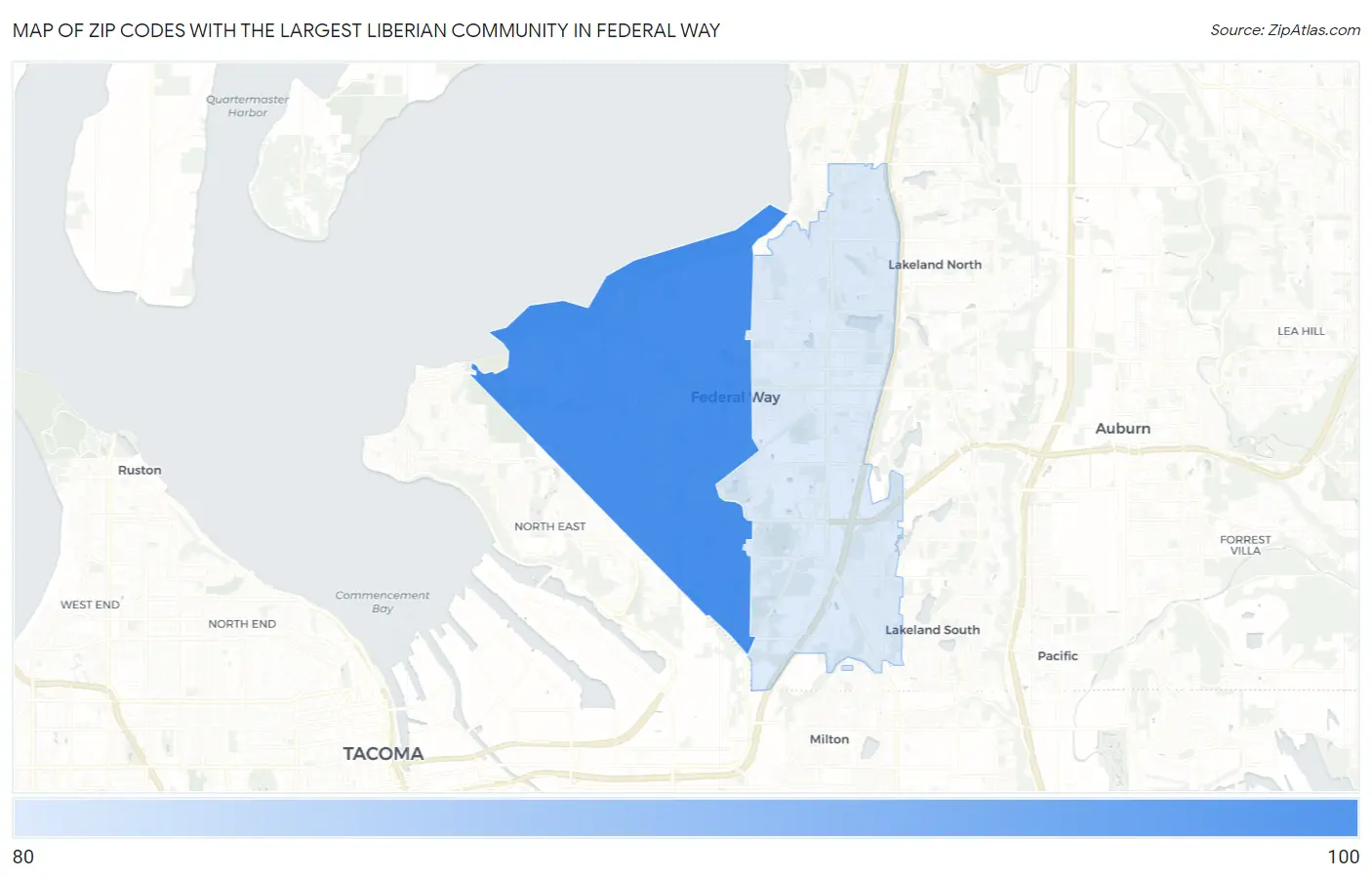 Zip Codes with the Largest Liberian Community in Federal Way Map