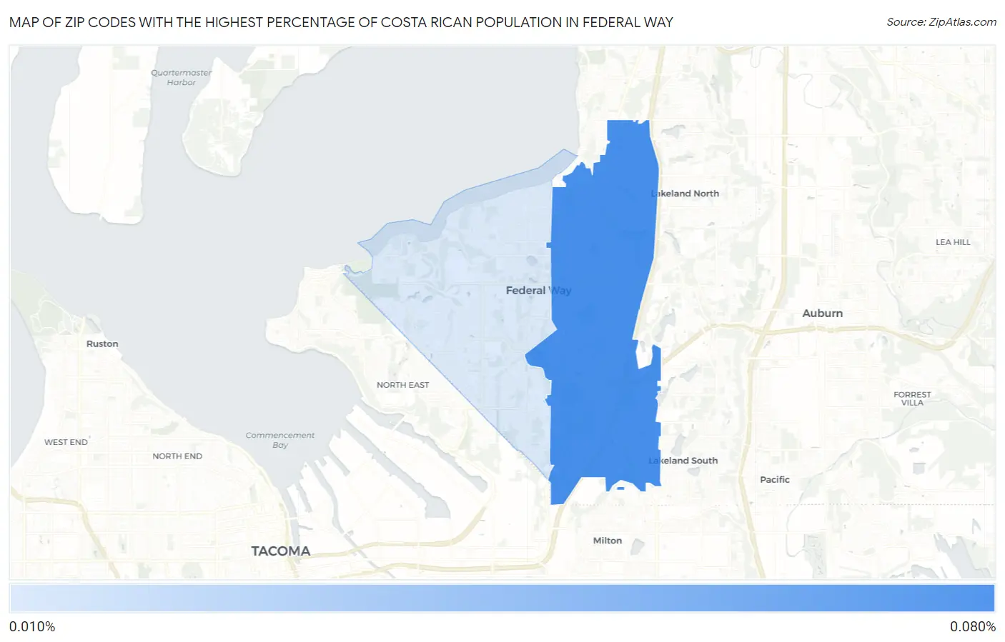 Zip Codes with the Highest Percentage of Costa Rican Population in Federal Way Map