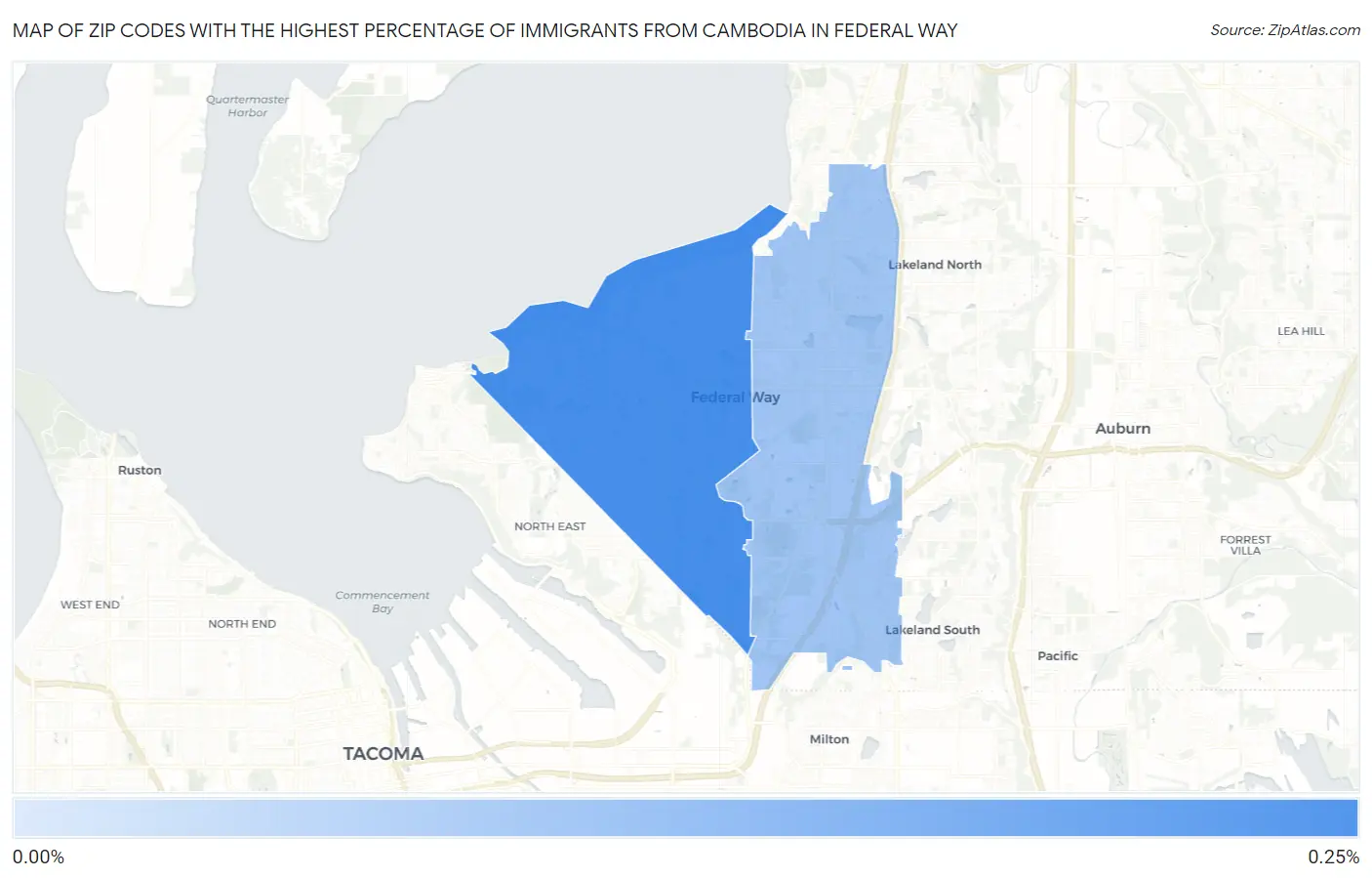 Zip Codes with the Highest Percentage of Immigrants from Cambodia in Federal Way Map