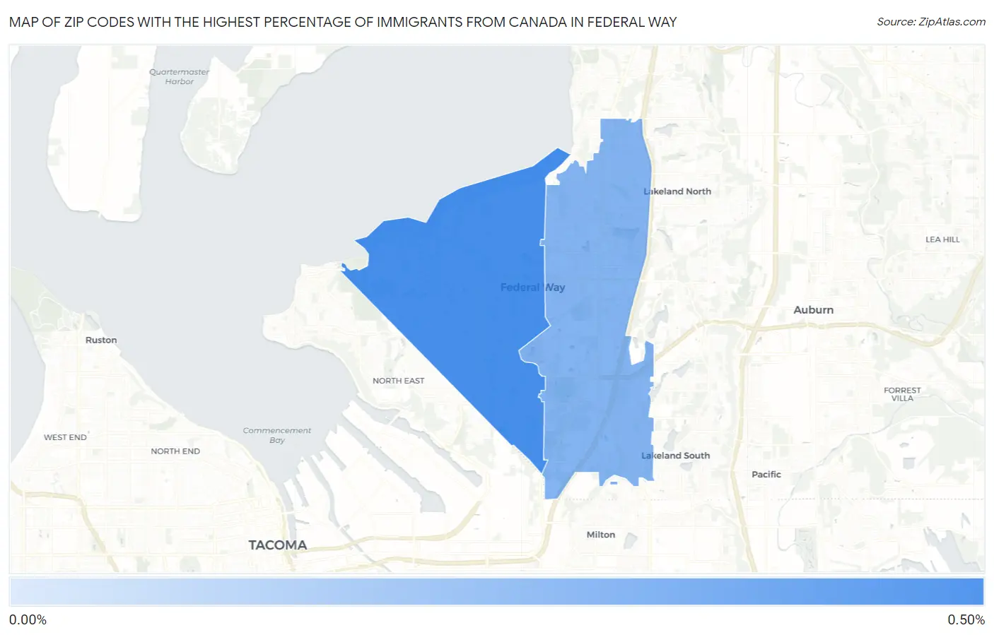 Zip Codes with the Highest Percentage of Immigrants from Canada in Federal Way Map
