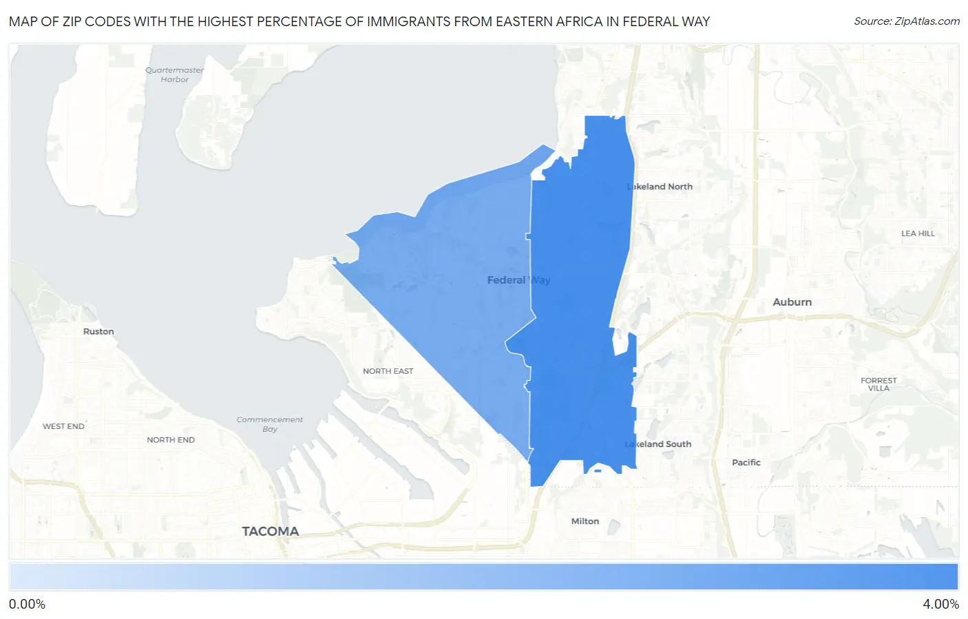 Zip Codes with the Highest Percentage of Immigrants from Eastern Africa in Federal Way Map