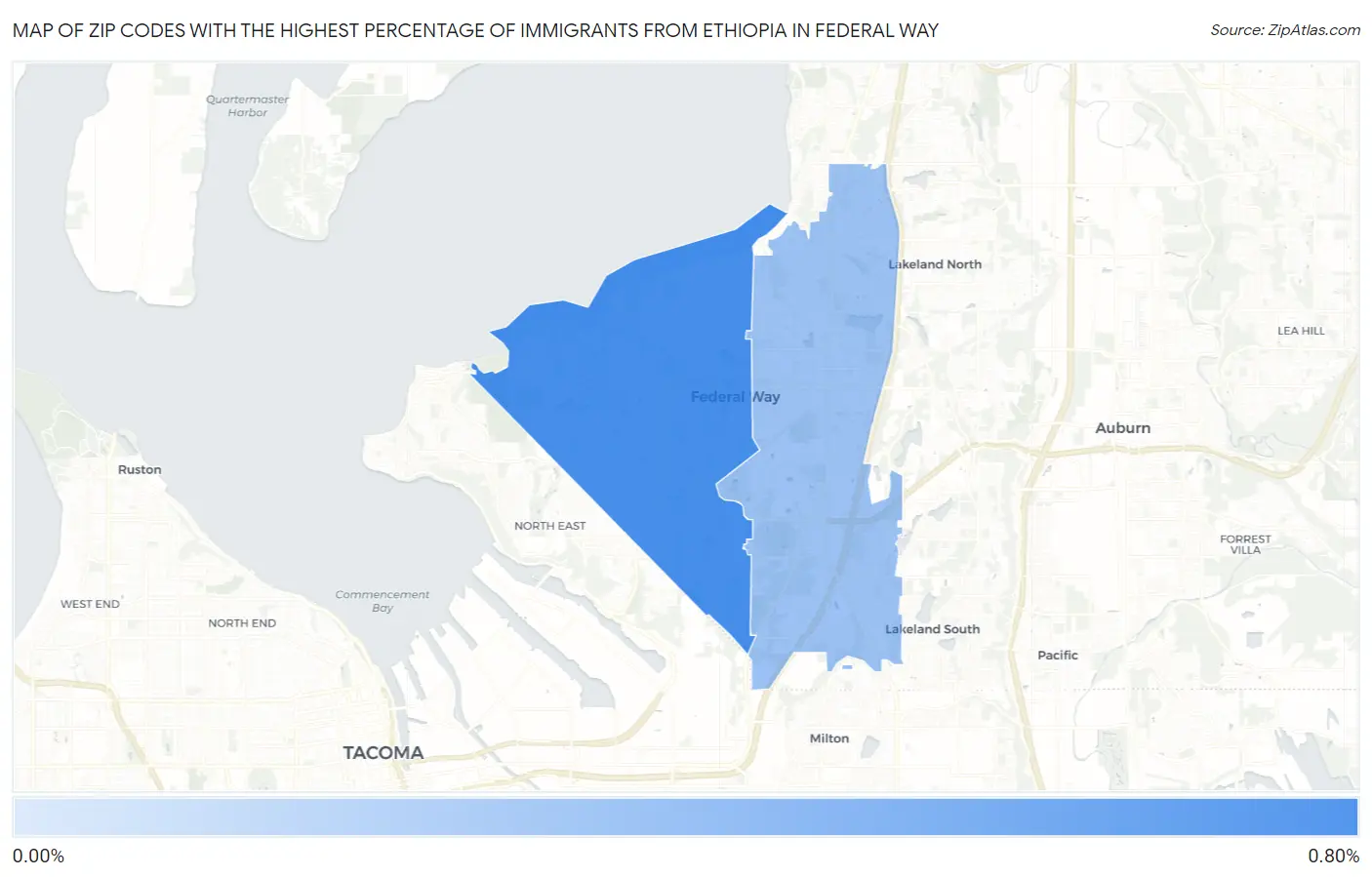 Zip Codes with the Highest Percentage of Immigrants from Ethiopia in Federal Way Map