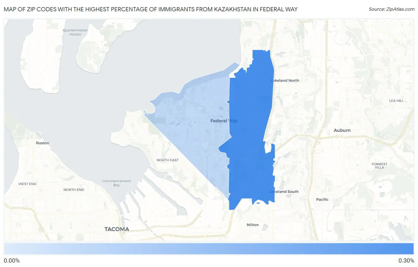 Zip Codes with the Highest Percentage of Immigrants from Kazakhstan in Federal Way Map