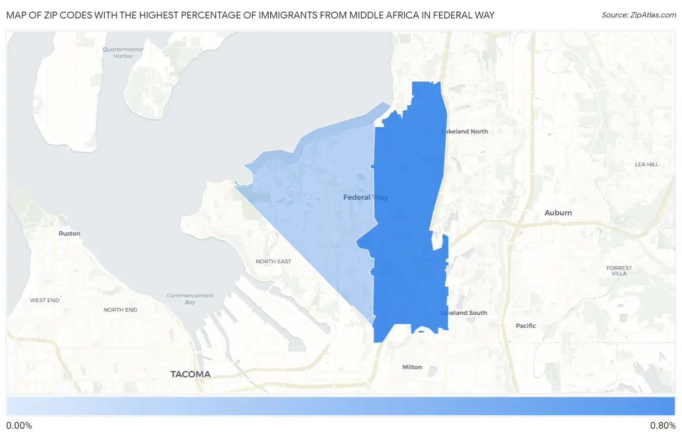 Zip Codes with the Highest Percentage of Immigrants from Middle Africa in Federal Way Map