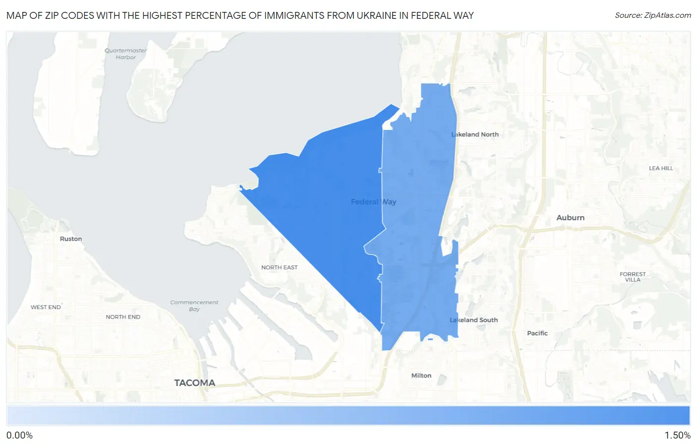 Zip Codes with the Highest Percentage of Immigrants from Ukraine in Federal Way Map