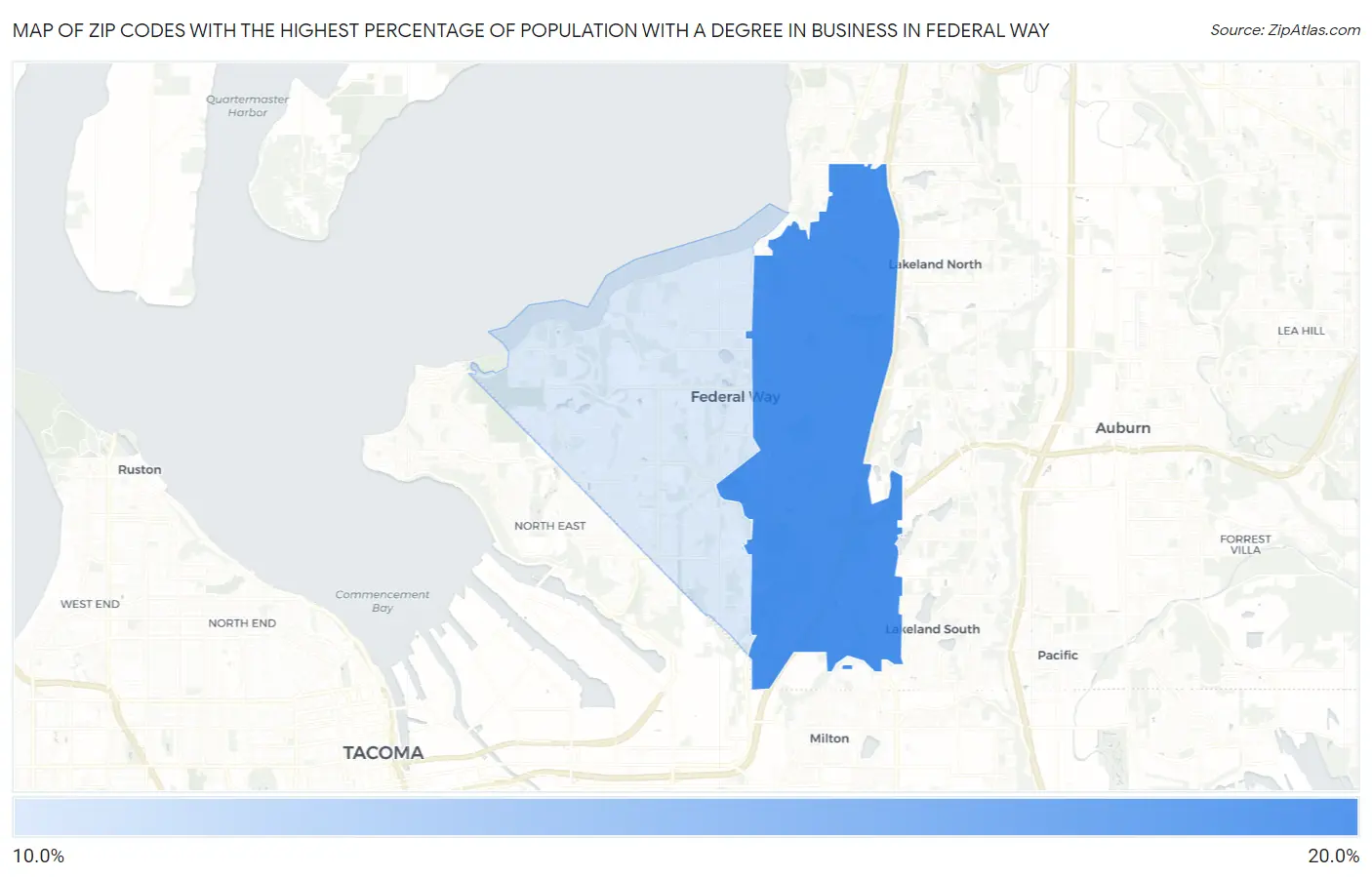 Zip Codes with the Highest Percentage of Population with a Degree in Business in Federal Way Map