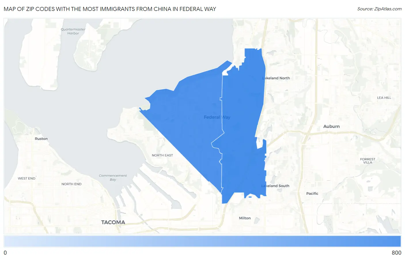 Zip Codes with the Most Immigrants from China in Federal Way Map