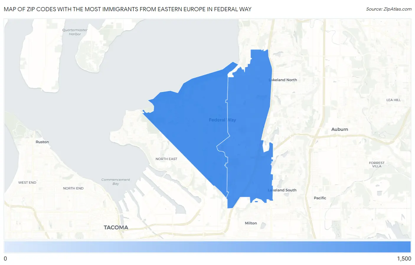 Zip Codes with the Most Immigrants from Eastern Europe in Federal Way Map