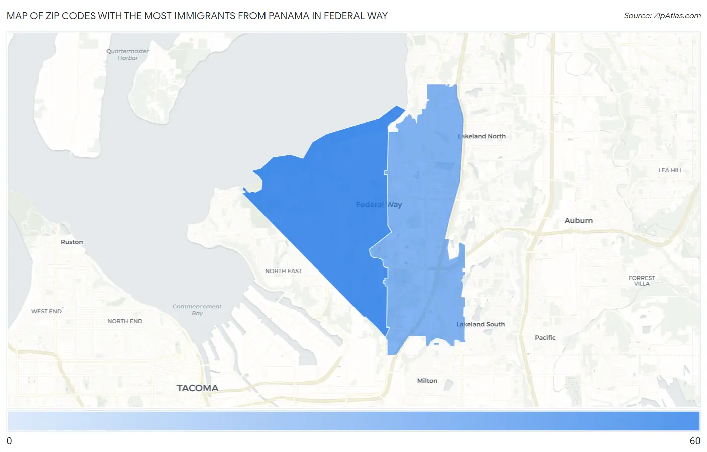 Zip Codes with the Most Immigrants from Panama in Federal Way Map