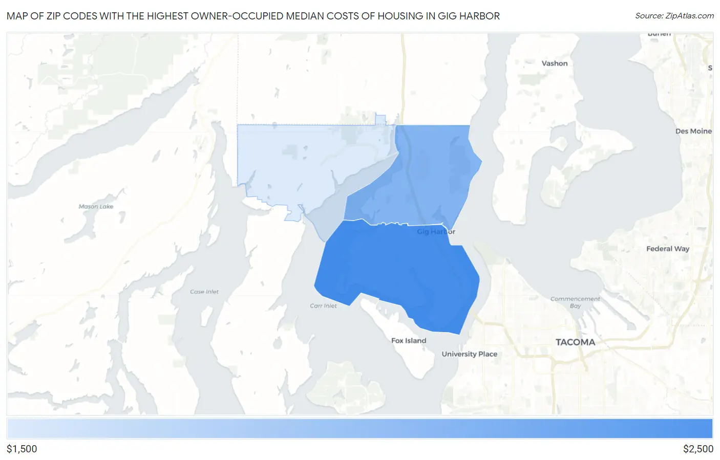 Zip Codes with the Highest Owner-Occupied Median Costs of Housing in Gig Harbor Map