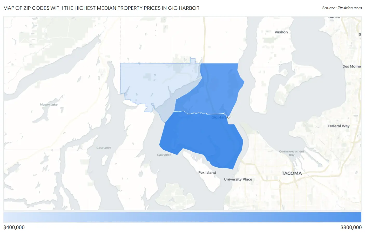 Zip Codes with the Highest Median Property Prices in Gig Harbor Map
