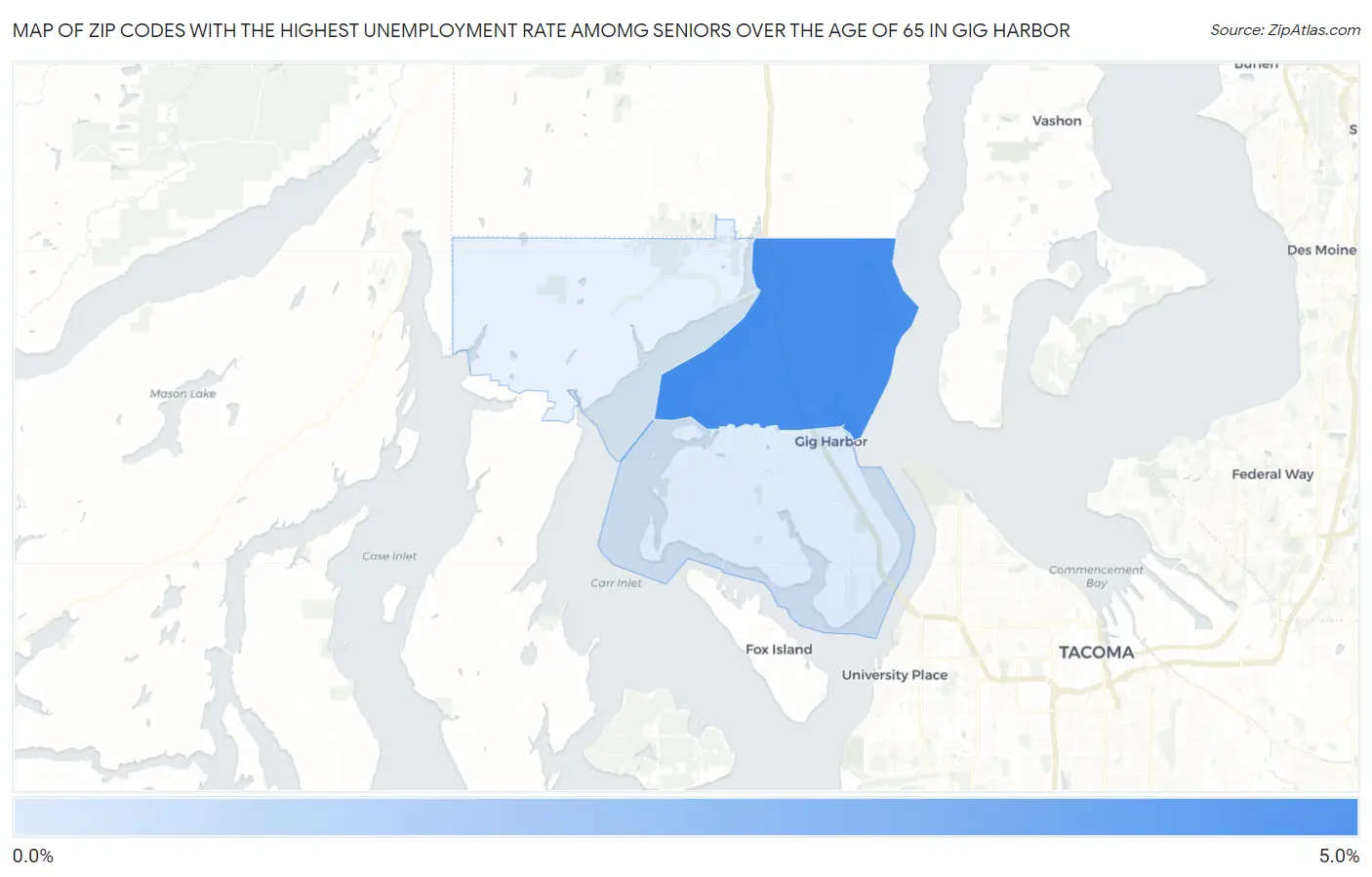 Zip Codes with the Highest Unemployment Rate Amomg Seniors Over the Age of 65 in Gig Harbor Map
