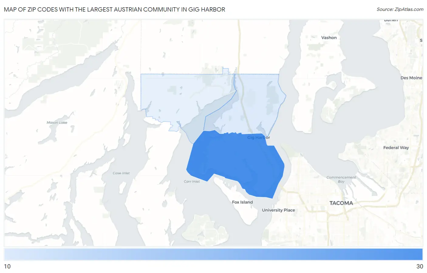 Zip Codes with the Largest Austrian Community in Gig Harbor Map