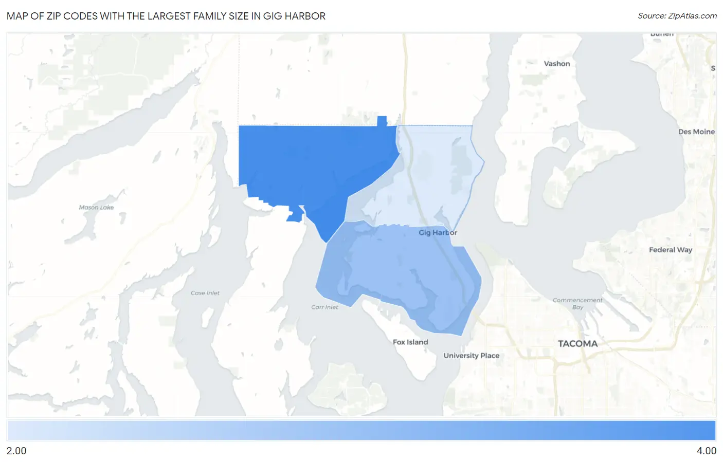 Zip Codes with the Largest Family Size in Gig Harbor Map