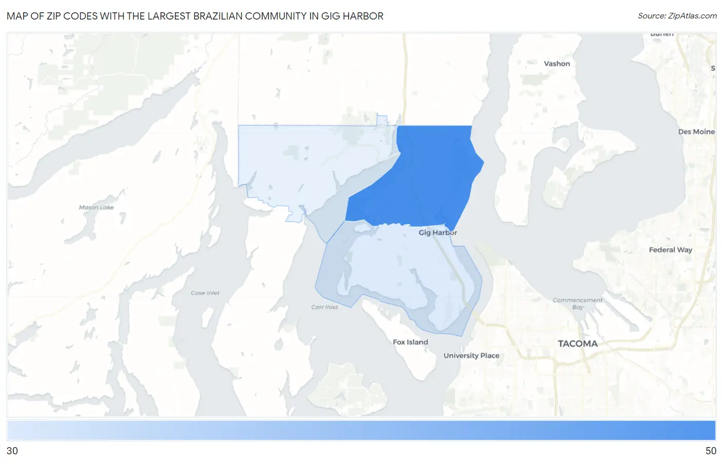 Zip Codes with the Largest Brazilian Community in Gig Harbor Map