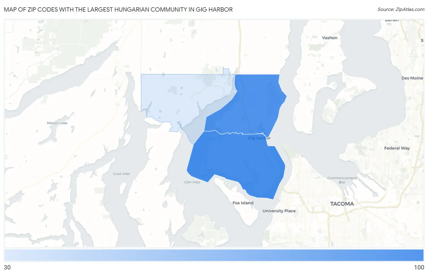 Zip Codes with the Largest Hungarian Community in Gig Harbor Map