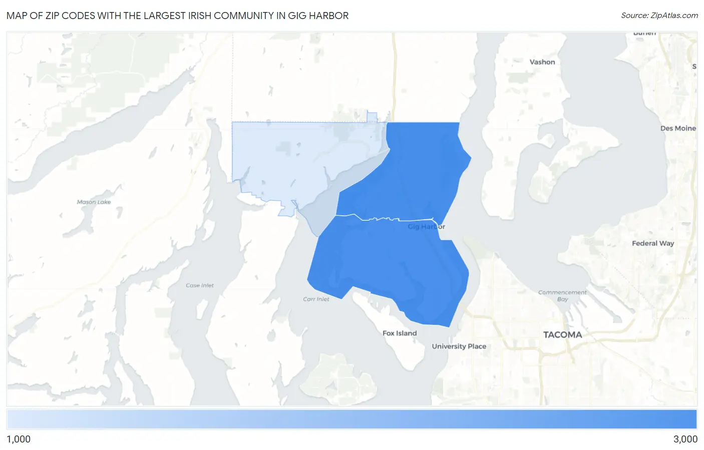 Zip Codes with the Largest Irish Community in Gig Harbor Map