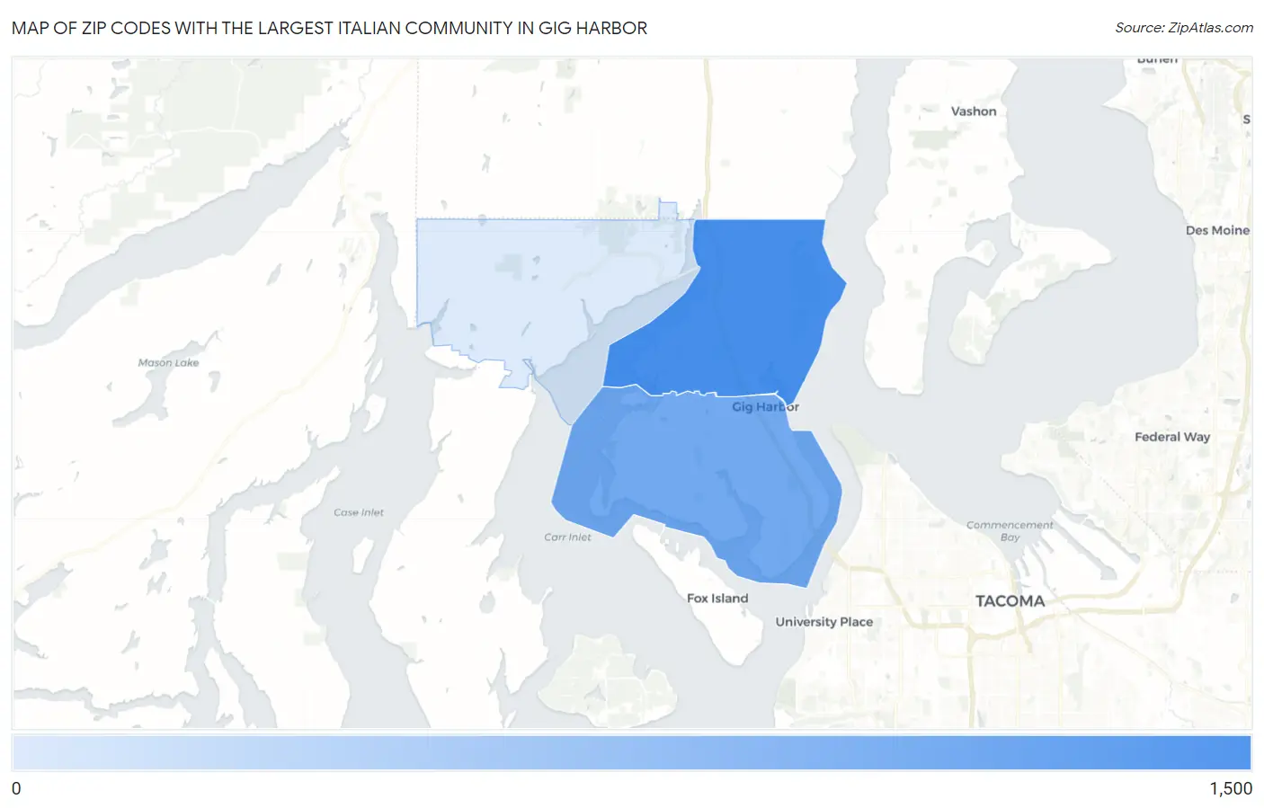 Zip Codes with the Largest Italian Community in Gig Harbor Map