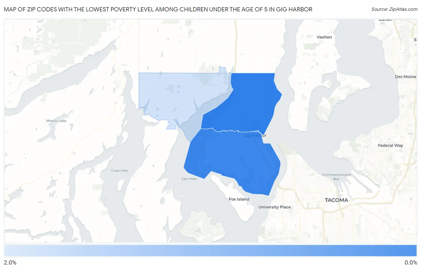 Zip Codes with the Lowest Poverty Level Among Children Under the Age of 5 in Gig Harbor Map