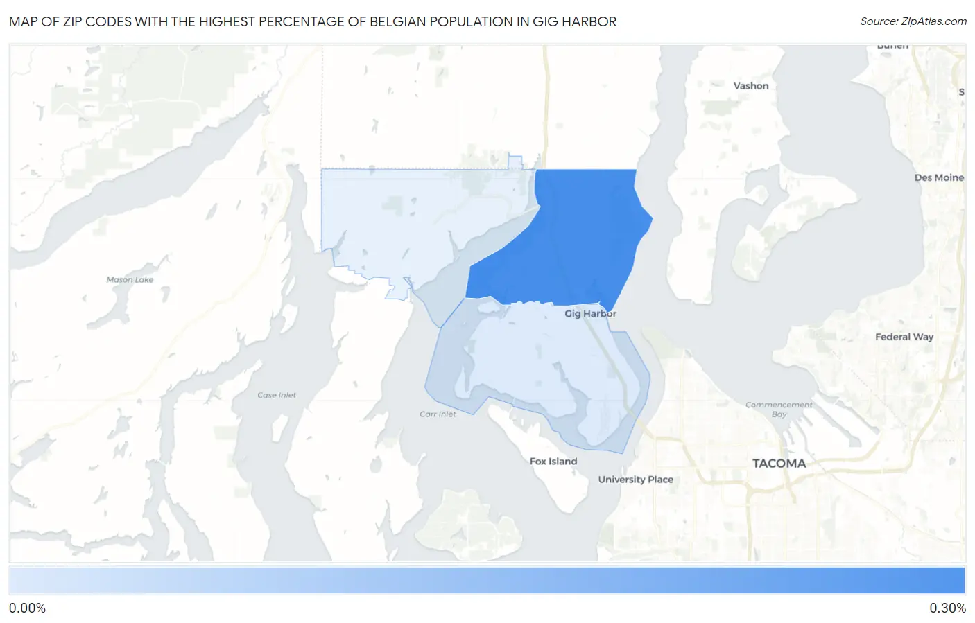 Zip Codes with the Highest Percentage of Belgian Population in Gig Harbor Map