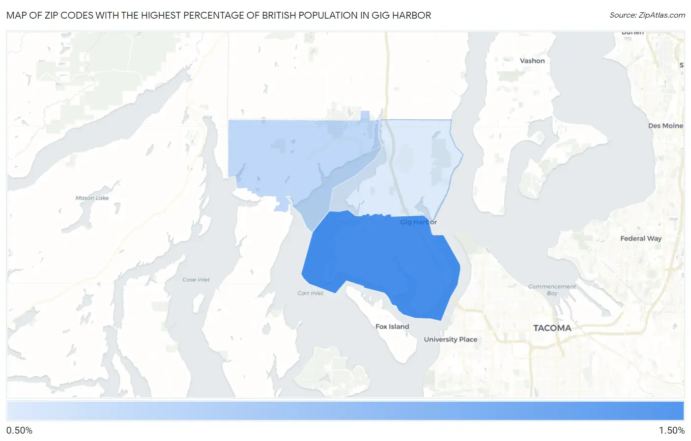 Zip Codes with the Highest Percentage of British Population in Gig Harbor Map