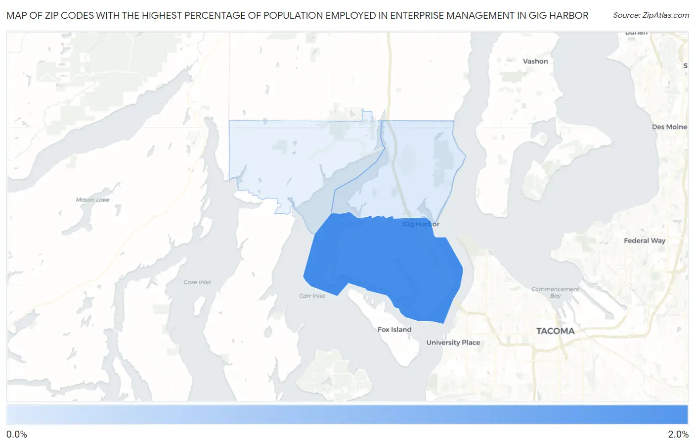 Zip Codes with the Highest Percentage of Population Employed in Enterprise Management in Gig Harbor Map