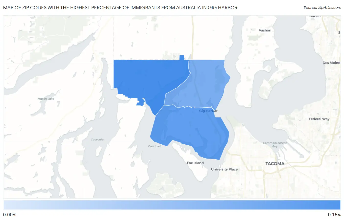 Zip Codes with the Highest Percentage of Immigrants from Australia in Gig Harbor Map