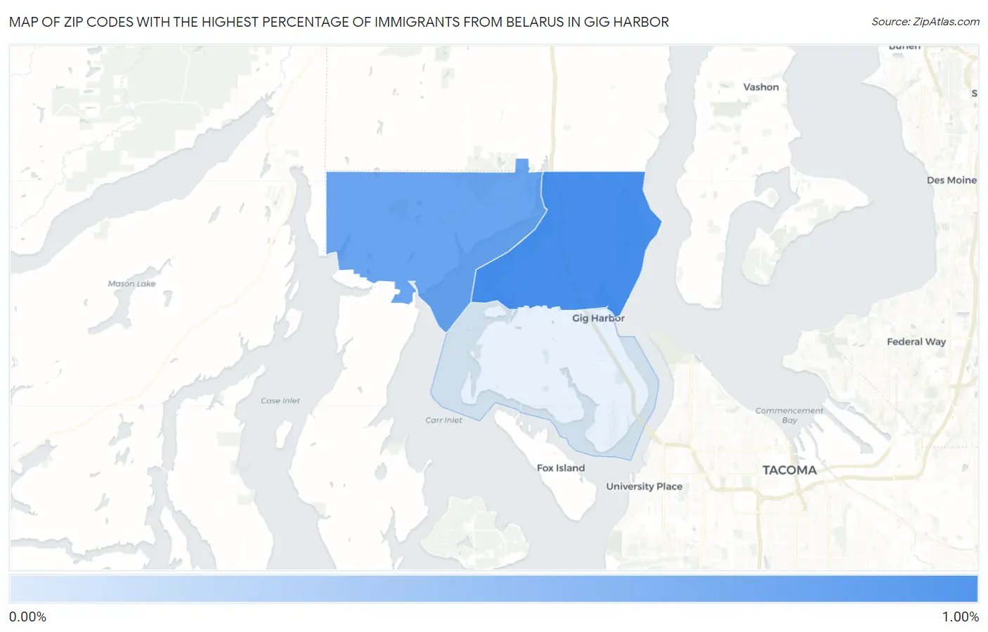 Zip Codes with the Highest Percentage of Immigrants from Belarus in Gig Harbor Map