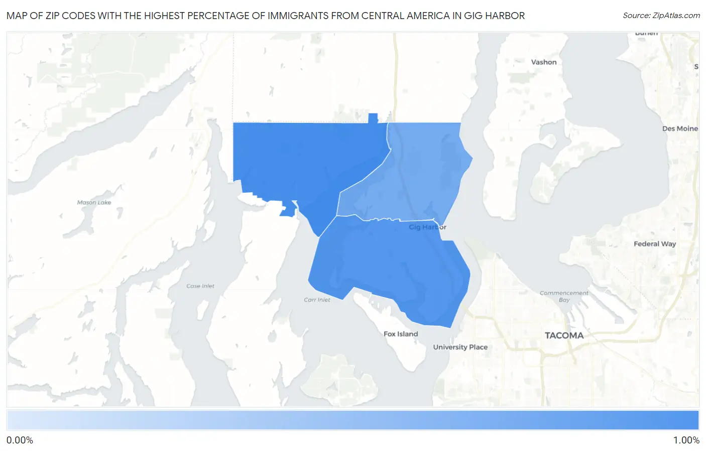 Zip Codes with the Highest Percentage of Immigrants from Central America in Gig Harbor Map