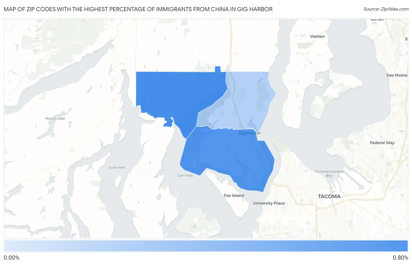 Zip Codes with the Highest Percentage of Immigrants from China in Gig Harbor Map